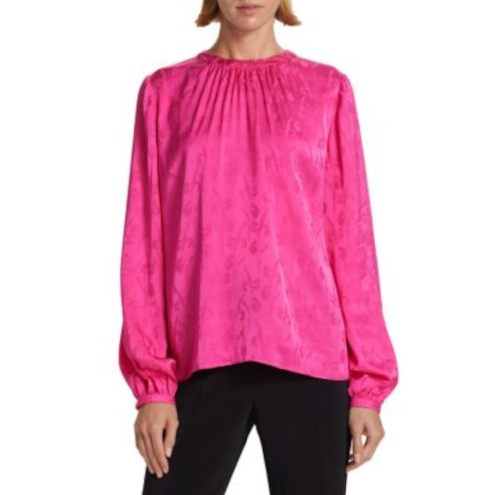 JASON WU Womens Pink Back Curved Hem Long Sleeve Wear To Work Top 4